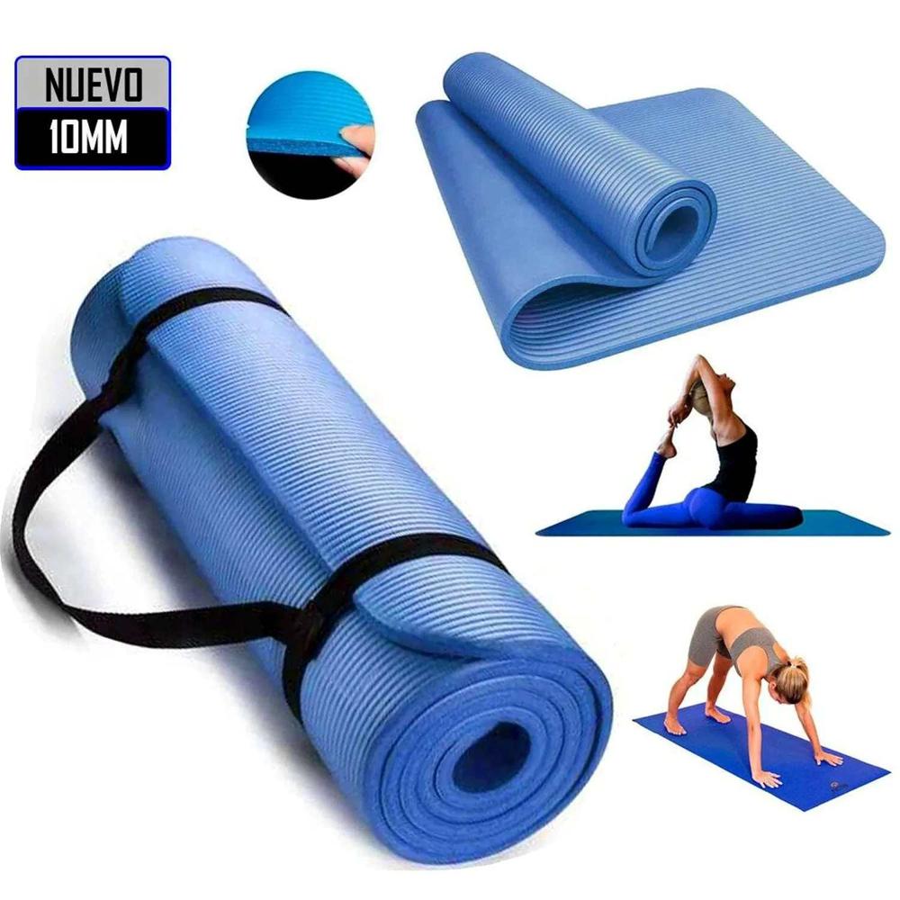 Mat de Yoga Pilates 10 mm con Elástico Portátil Azul