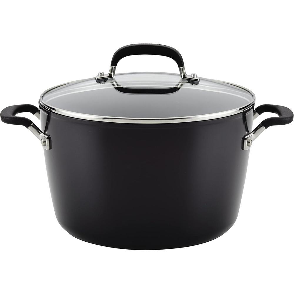 KitchenAid olla 7.6 l con tapa, anodizada dura antiadherente | Negro ónix