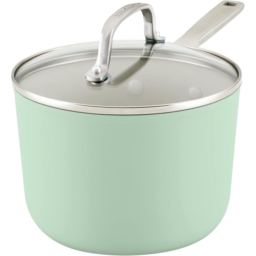 KitchenAid olla cerámica anodizada dura 3 qt / 2.8 l con tapa | Pistacho