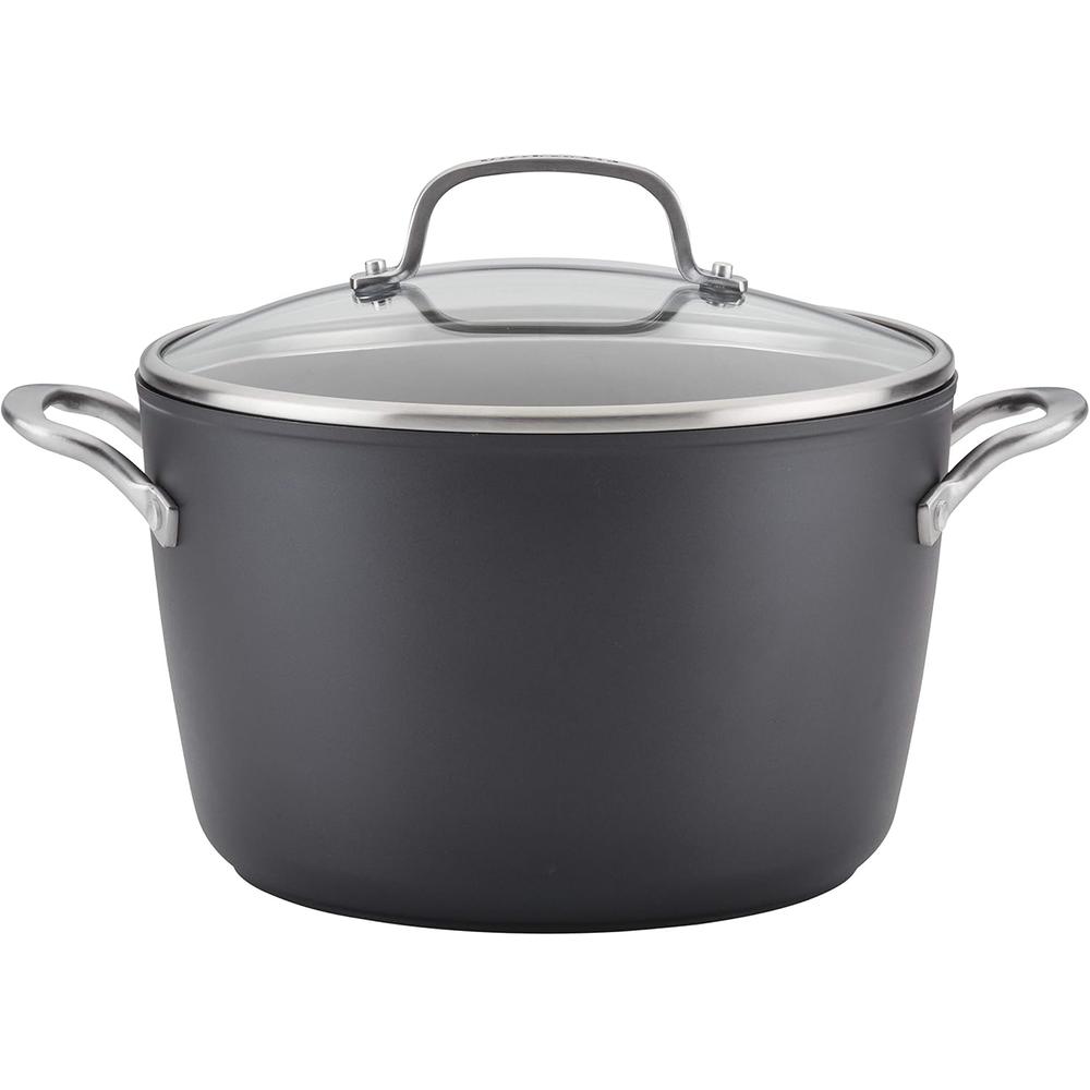 KitchenAid olla 7.6 l con tapa, inducción anodizada dura | Negro mate