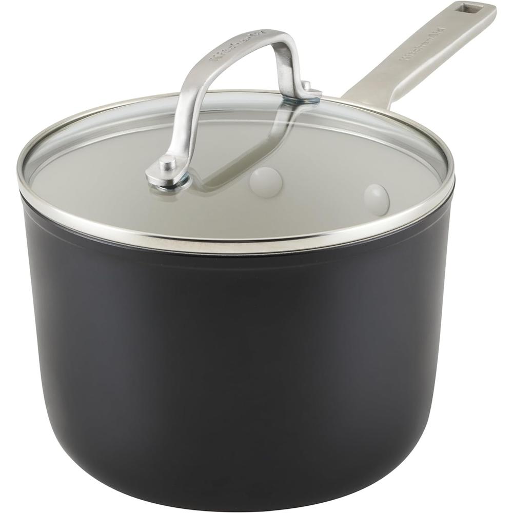 KitchenAid sartén cerámica anodizada dura 3 qt / 2.8 l con tapa | Negro mate