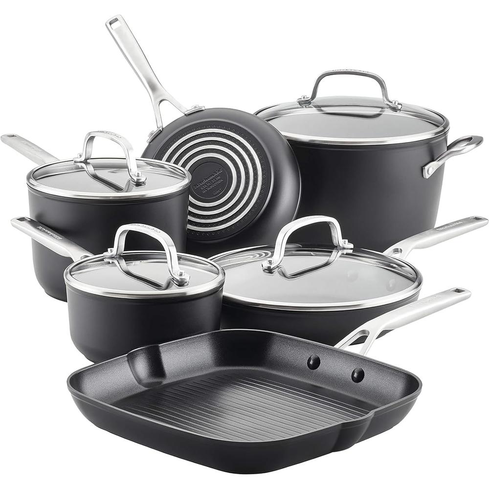 KitchenAid juego de ollas y sartenes 10 pzas, inducción anodizada dura | Negro