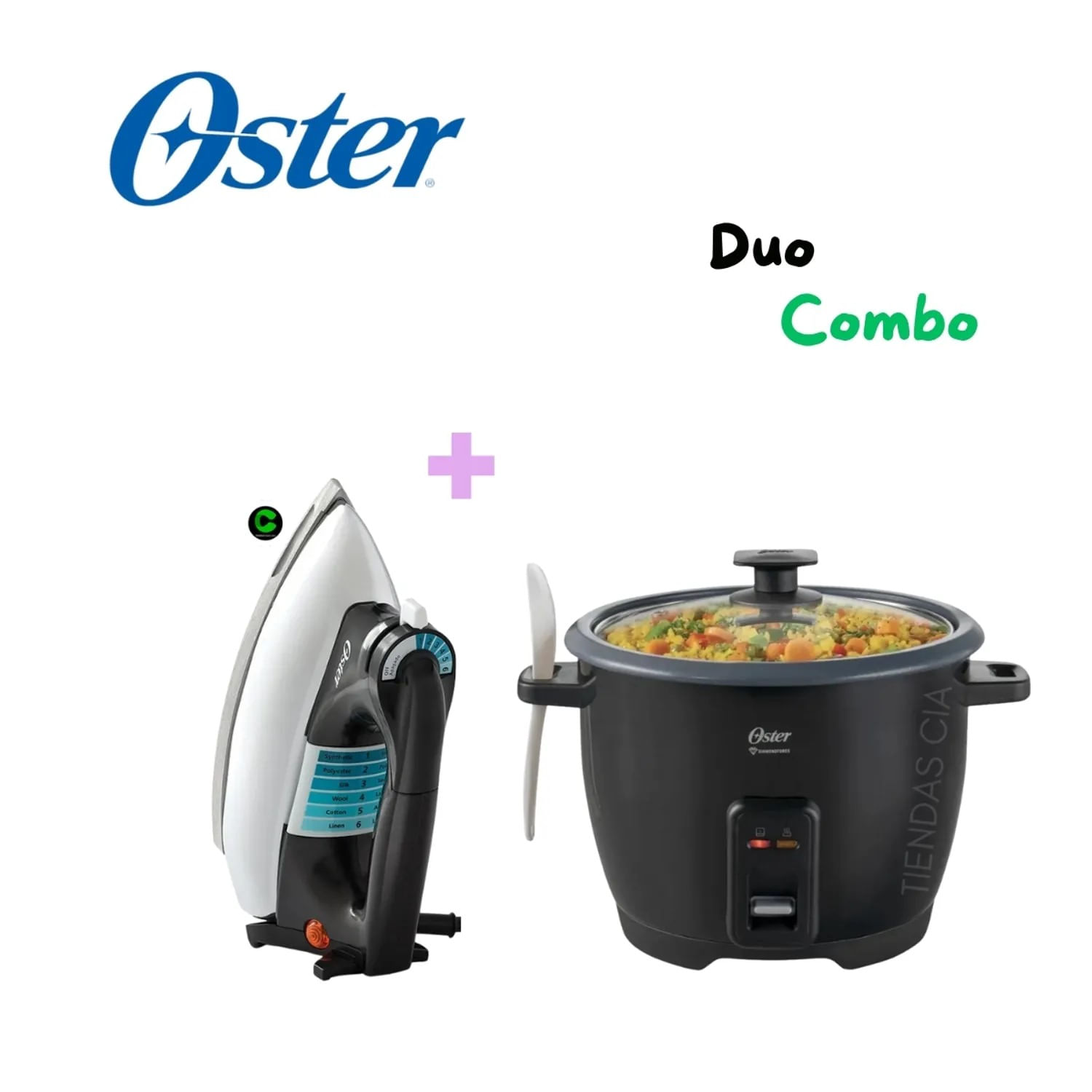 Combo Oster Olla Arrocera CKSTRCB10DFBLK y Plancha Clásica