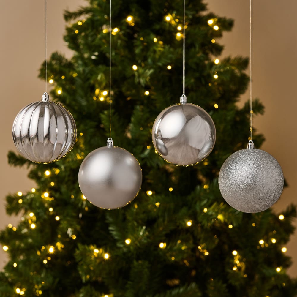 Set de 4 Bolas de Árbol 10cm Silver