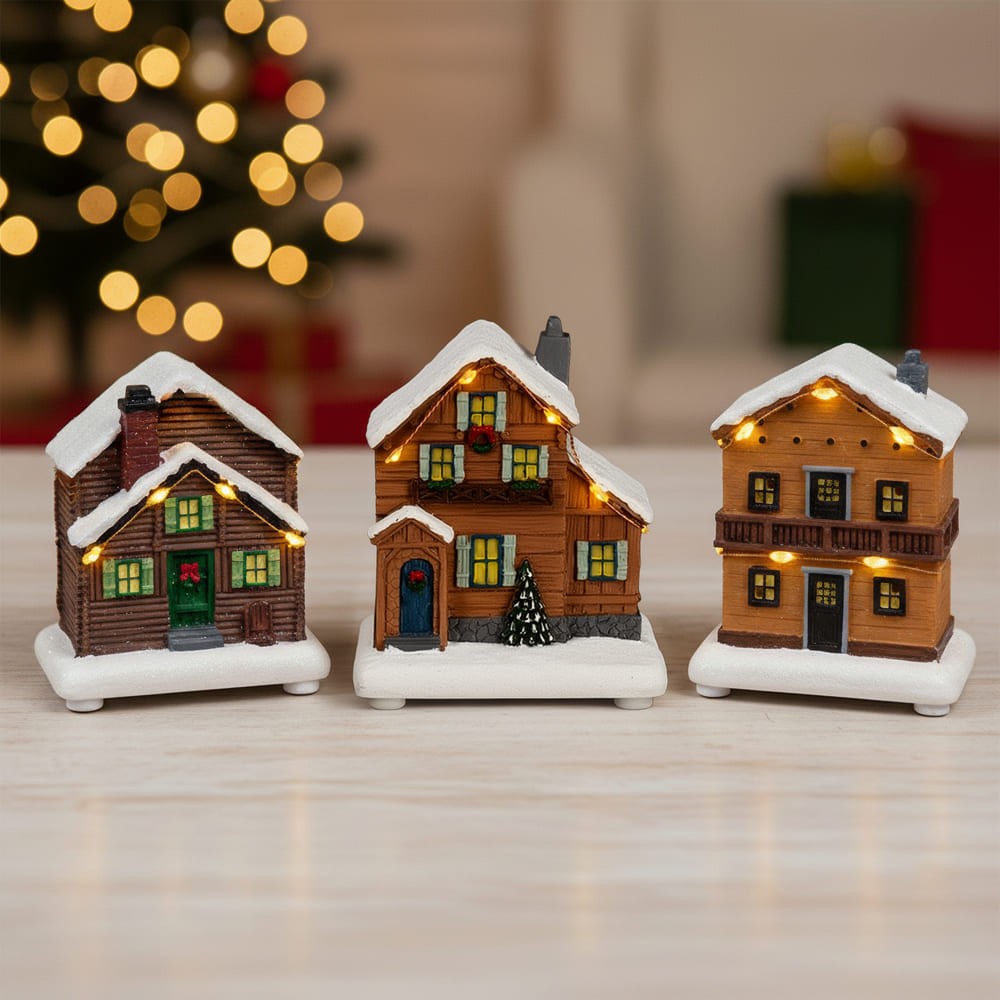 Chalets Surtidos Luminosos 4 LEDs 8.5x10cm
