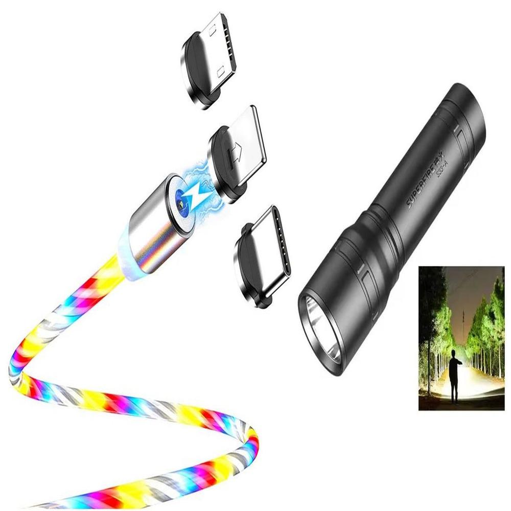 Cable Cargador Led Magnético 3 en 1 y Linterna LED mini recargable