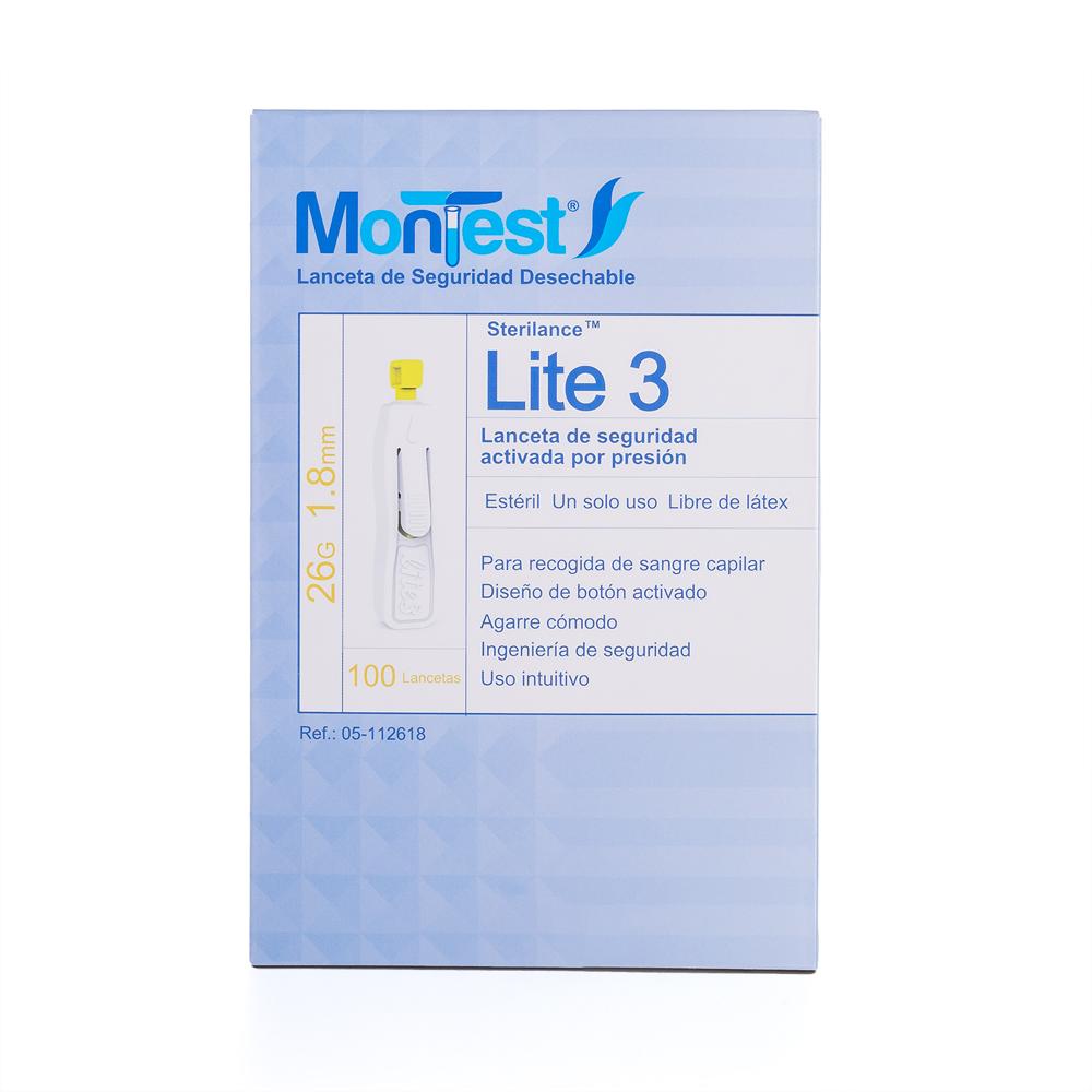 Lancetas Automáticas 26 G 1 Niv Montest Lite 3 Caja 100 Und