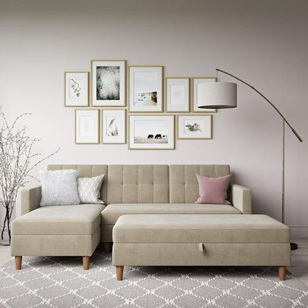 Sofá Seccional Hatford beige dos piezas más baúl