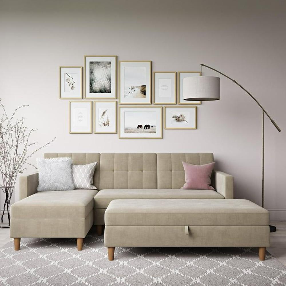 Sofá Seccional Hatford beige dos piezas más baúl