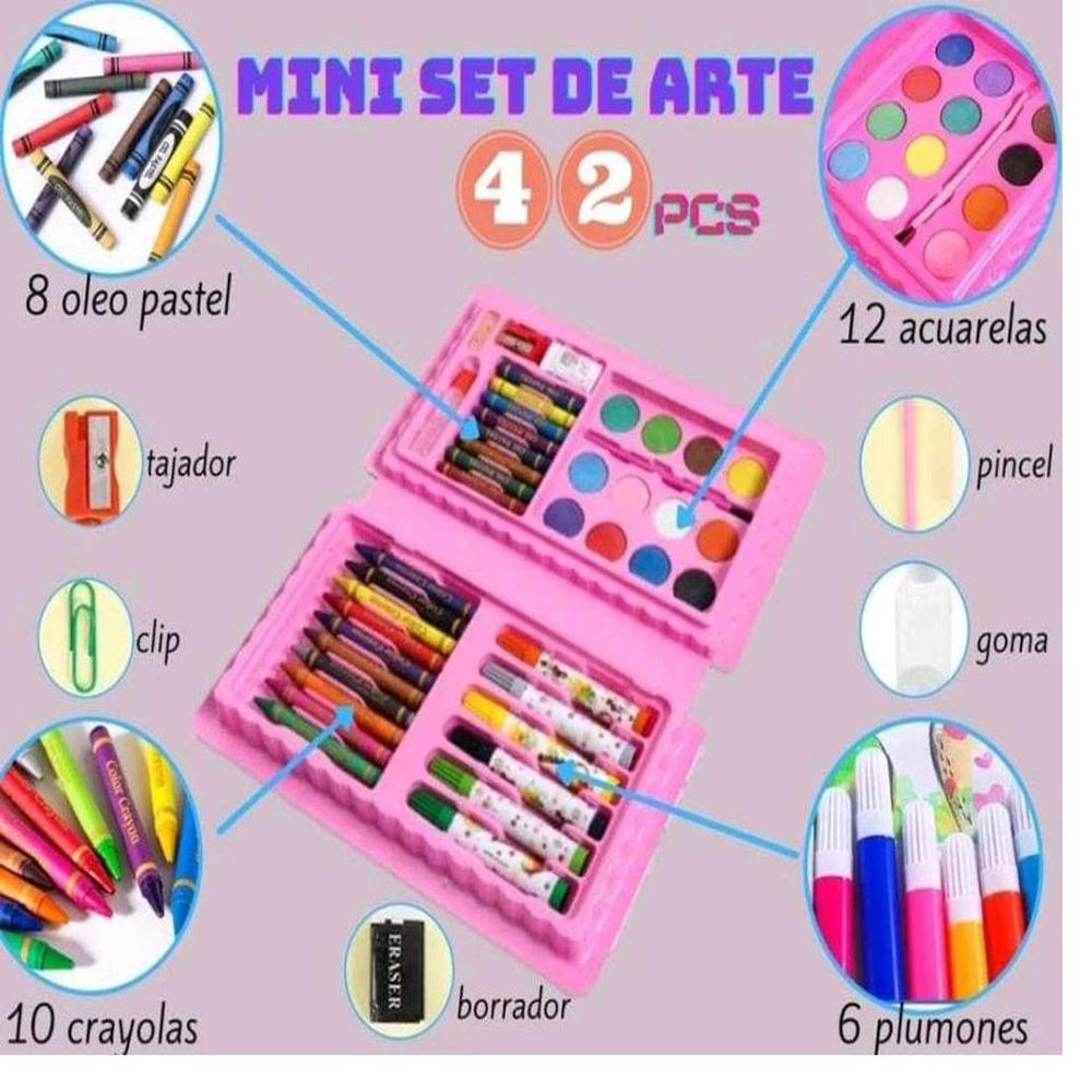 Pack x 4 Mini Set De Arte Kawaii 42 Piezas Color Rosado