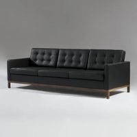 SOFA DE TRES ASIENTOS KNOLL EN CUERO NEGRO CON BASE DE MADERA