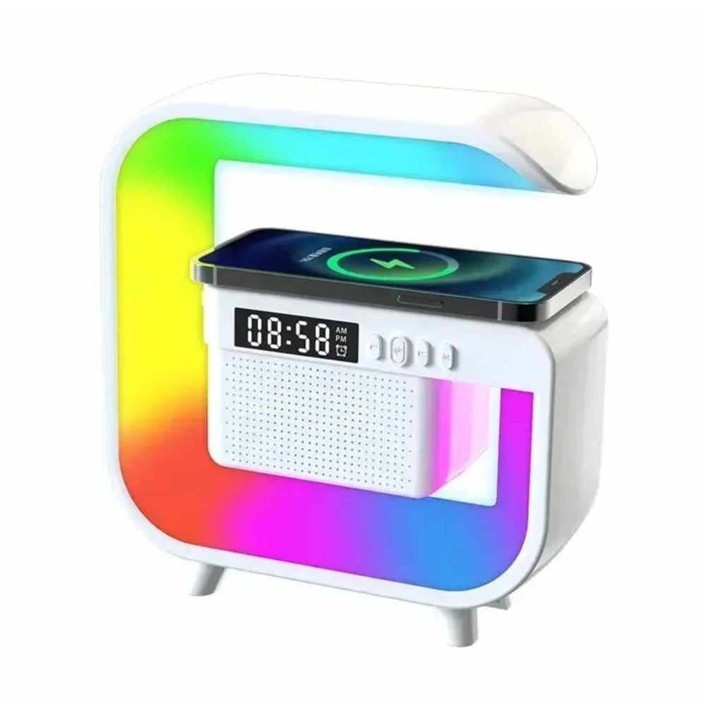 Lampara Led Reloj Despertador Radio Bluetooth Cargador Inalambrico G2 Blanco Lampara Led Reloj Despertador Radio Bluetooth Cargador Inalambrico G2 Blanco