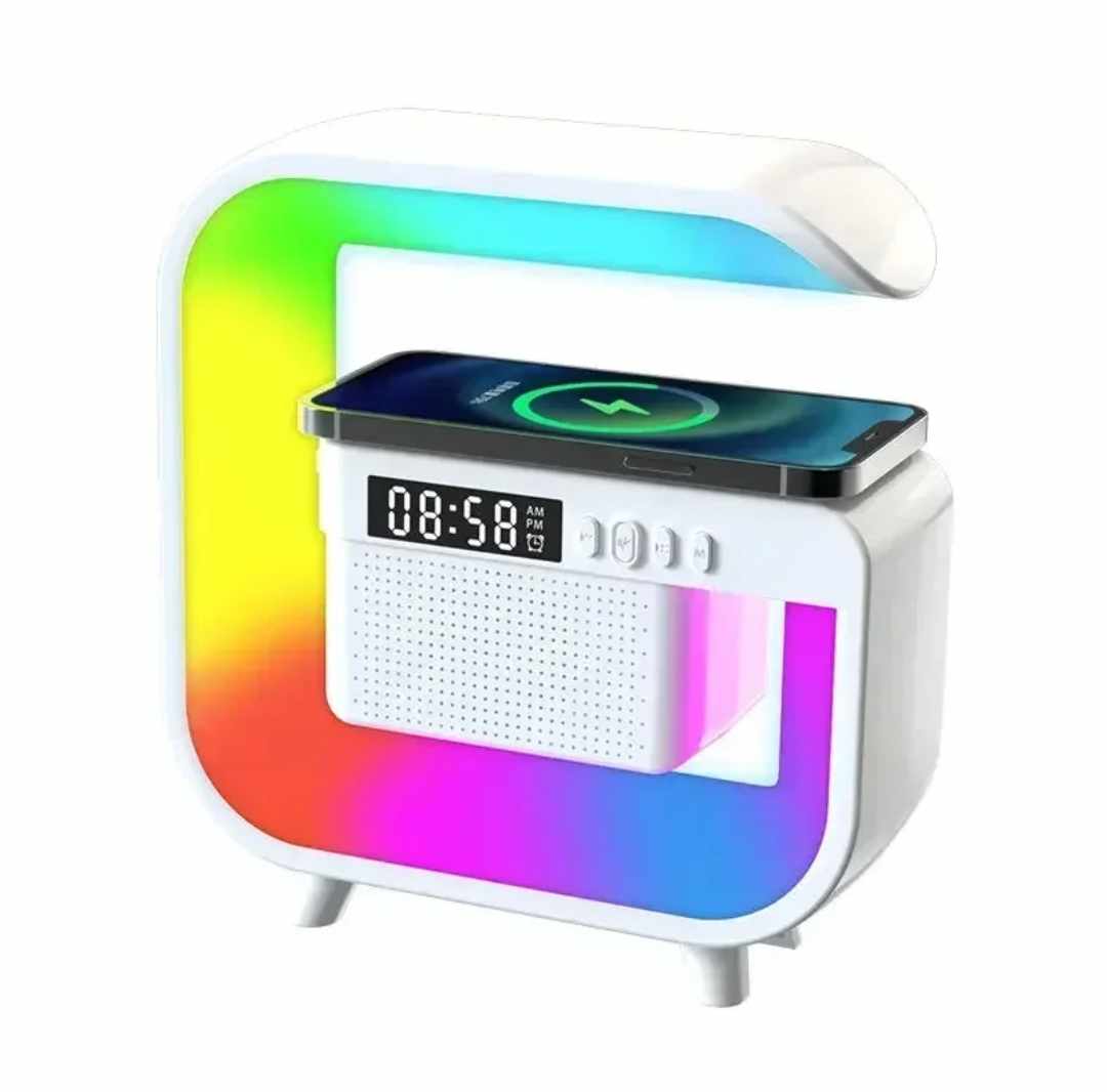 Lampara Led Reloj Despertador Radio Bluetooth Cargador Inalambrico G2 Blanco