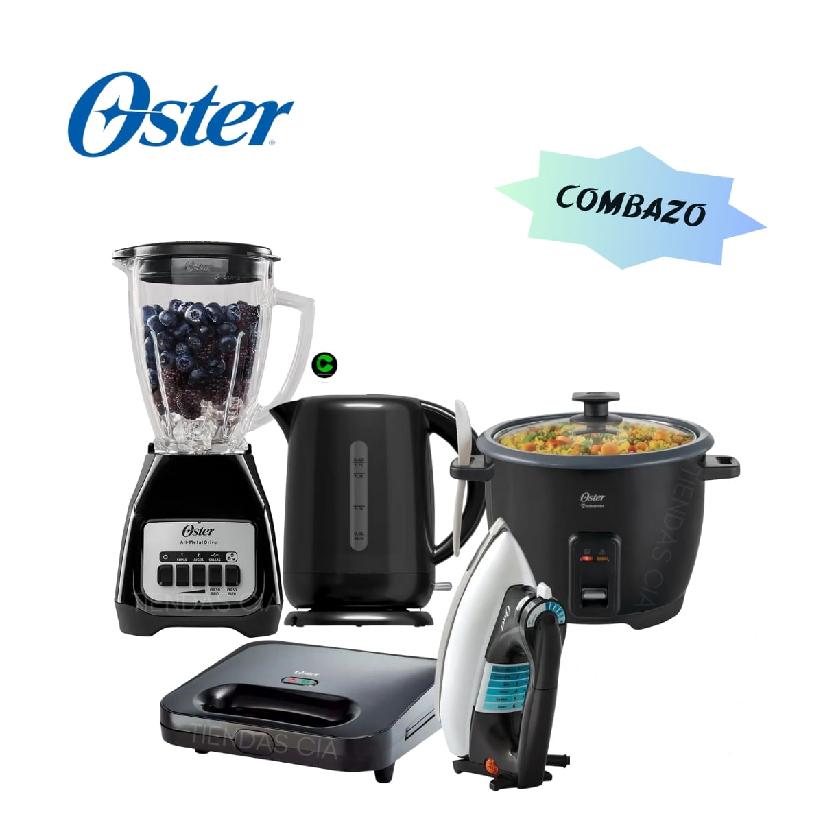 Combazo Oster Licuadora  - Hervidor - Olla Arrocera - Sandwichera Y Plancha Clasica