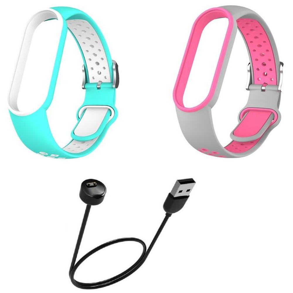 Correa Silicona Xiaomi Mi Band 5 6 7 turquesa y blanco