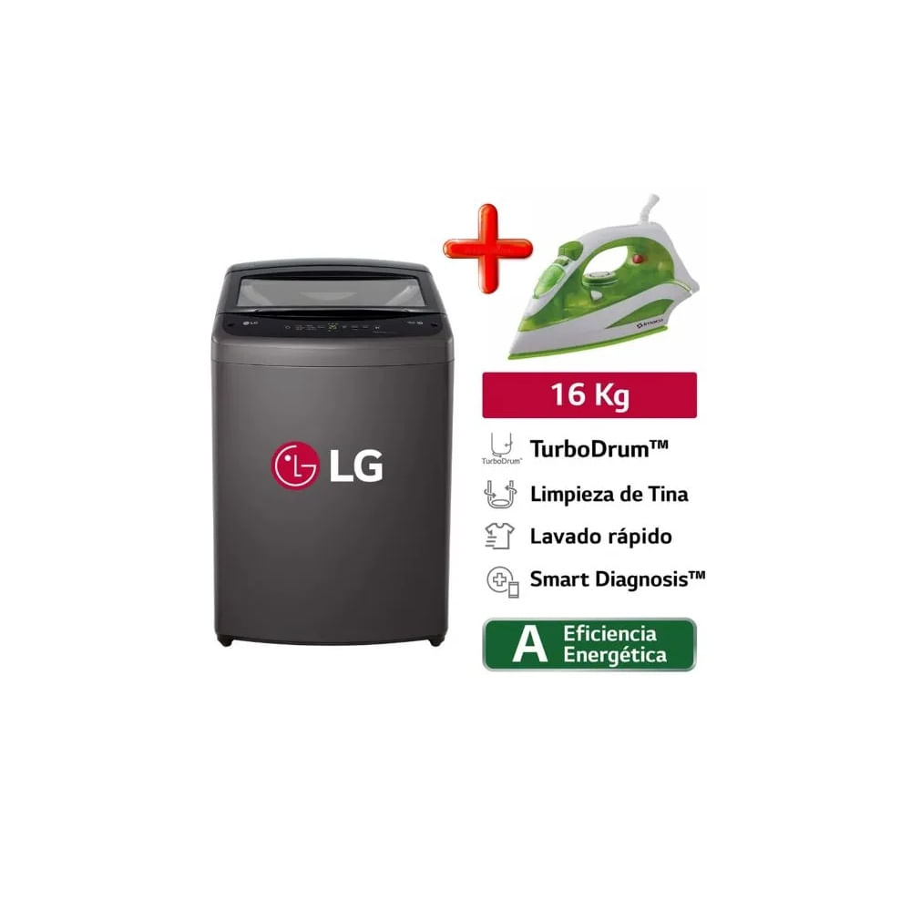 Lavadora LG Carga Superior 16 Kg WT16BVTB Negro Claro+plancha imaco