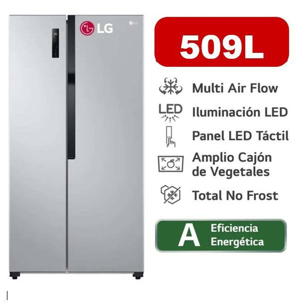 Refrigeradora LG LS51BPP 509L Multi Air Flow Side By Side Plateada