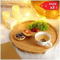Bandeja para Alimentos Decorativa Bambu Redondo Pack x3