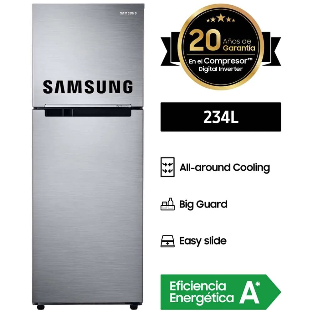 REFRIGERADORA SAMSUNG ALL AROUND COOLING 234LT RT22FARADS8- PLATA