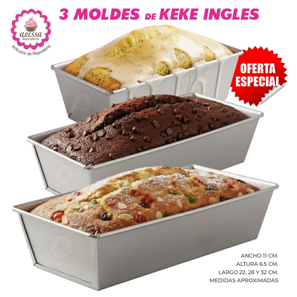 Set Premium de 3 Moldes de Keke Ingles 22-28 y 32 para Repostería