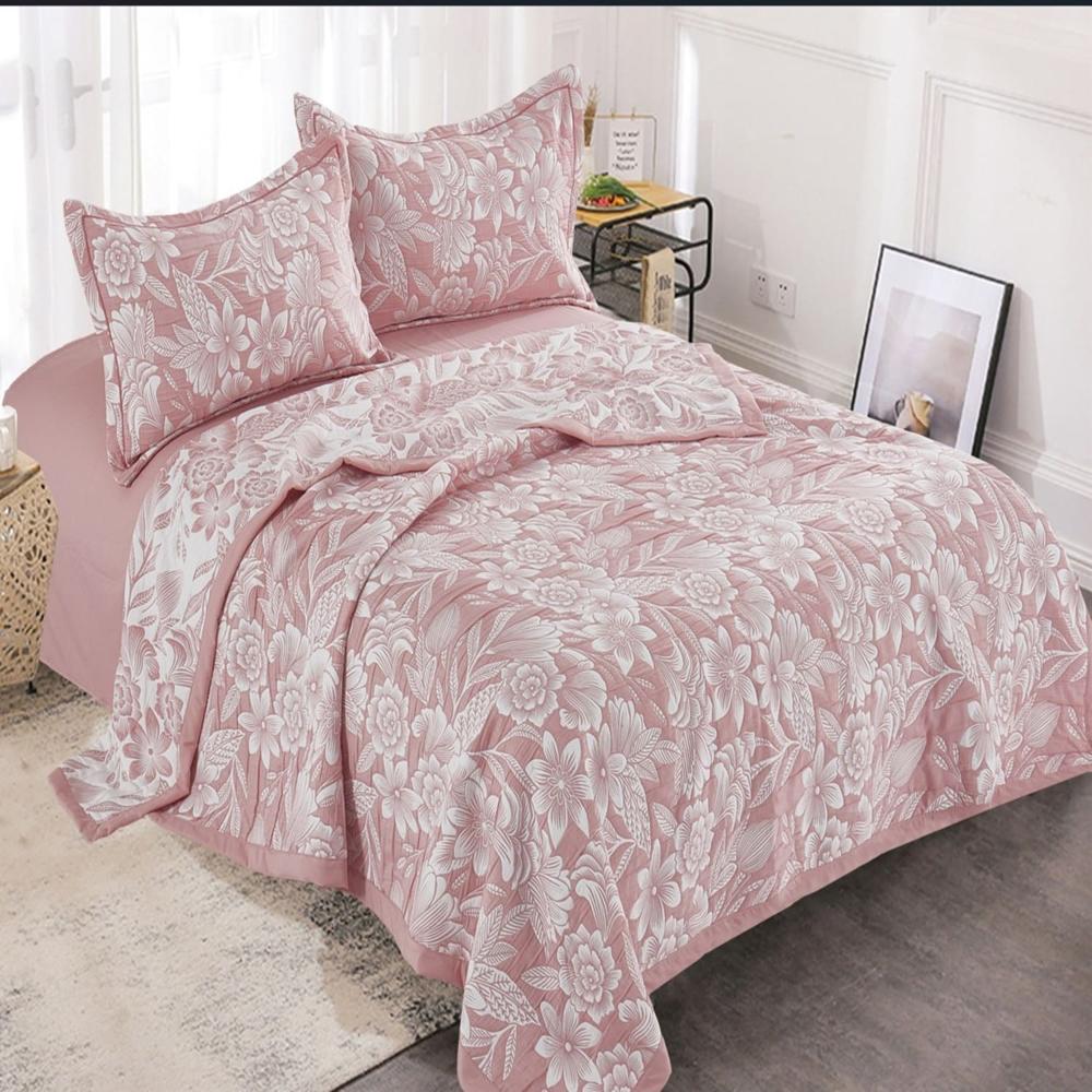 Set de cobertor Verano 1.5 pz + sábanas + Fundas 100% algodón de 5 piezas bordados - RE2