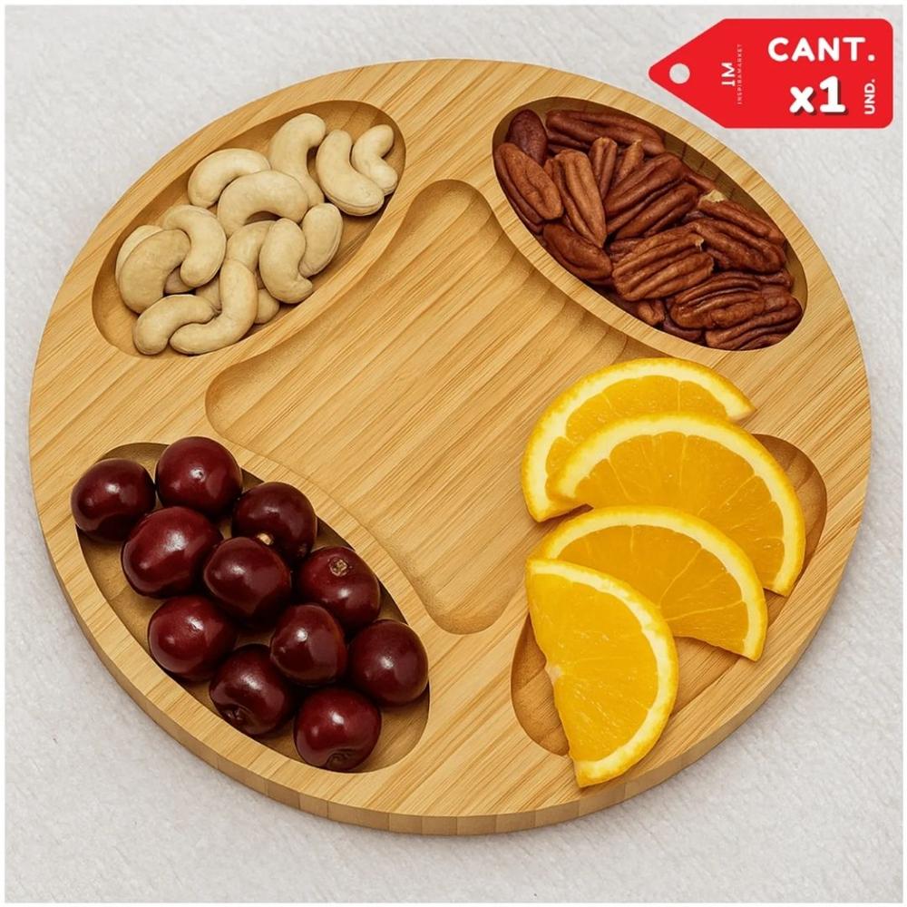 Bandeja para Alimentos Decorativa Bambu Circular con Divisiones