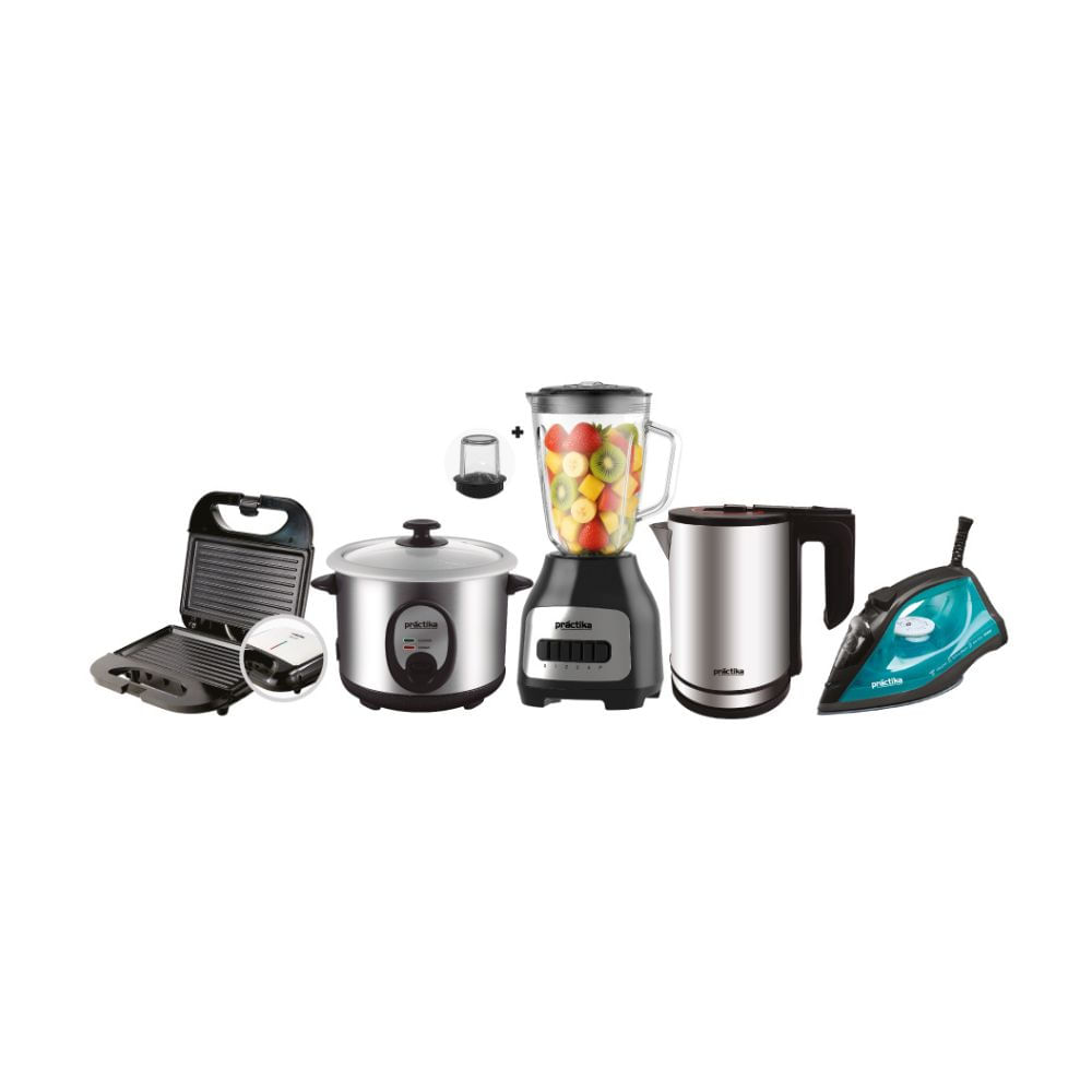 Pentacombo Practika Inoxidable: Grill + Olla Arrocera + Licuadora + Hervidor + Plancha