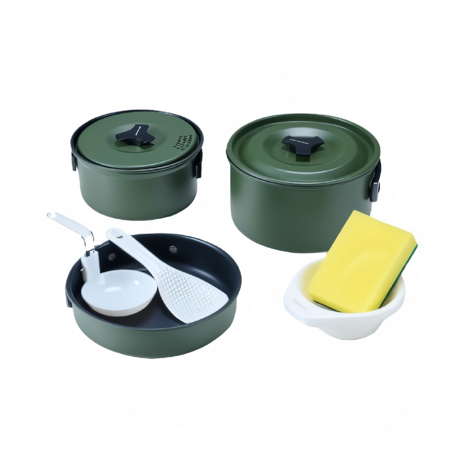Set Ollas Aluminio Camping 3 Piezas Verde