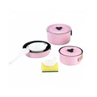 Set Ollas Aluminio Camping 3 Piezas Rosa