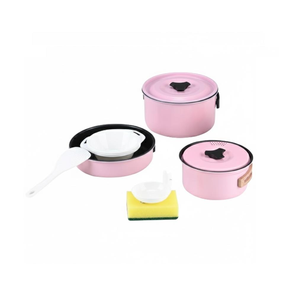 Set Ollas Aluminio Camping 3 Piezas Rosa