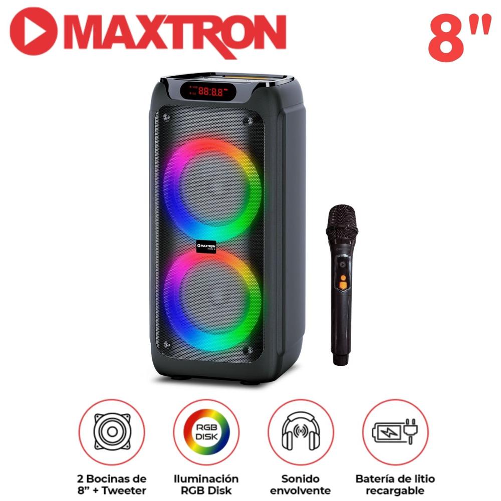 Torre de Sonido Maxtron Mx 800 Zenith 02 Bocinas 8 pulgadas 01 Micrófono LED Disk