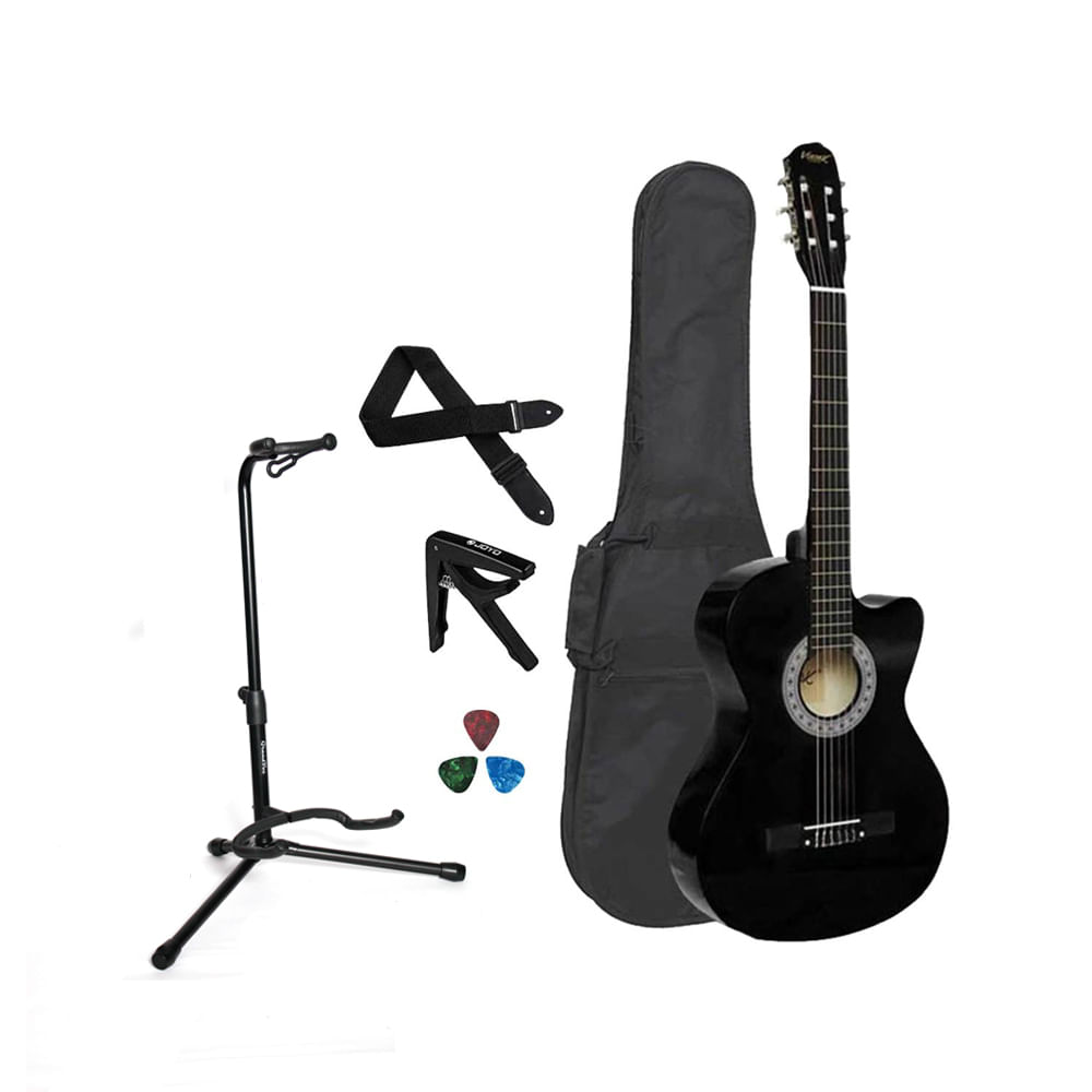 Pack Guitarra Acústica Nylon Negra