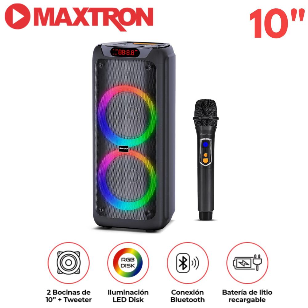 Torre de Sonido Maxtron Mx 1001 Zenith 02 Bocinas 10 pulgadas 01 Micrófono LED Disk