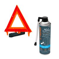 Triangulo de Seguridad Vial 29cm 10943  y  Sellador de Neumaticos Llanta 12oz Auto 10940 Truper