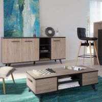 Mesa de Centro Industrial Ayza 2 Cajones Rovere/Negro R&R MUEBLES