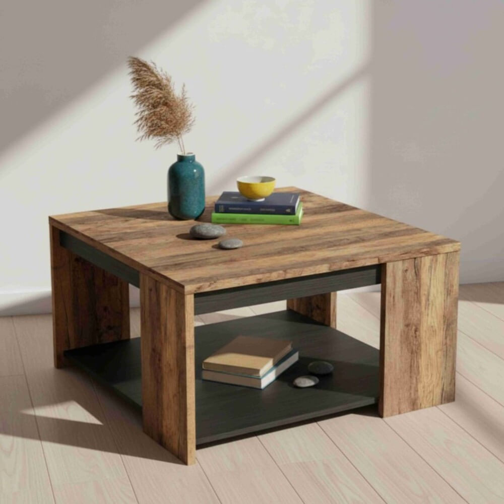 Mesa de Centro Cuadrada Domenic 80cm Marrón/Negro R&R MUEBLES