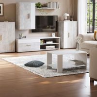 Mesa de Centro Moderna Minimalista Clara Cemento/Blanco R&R MUEBLES