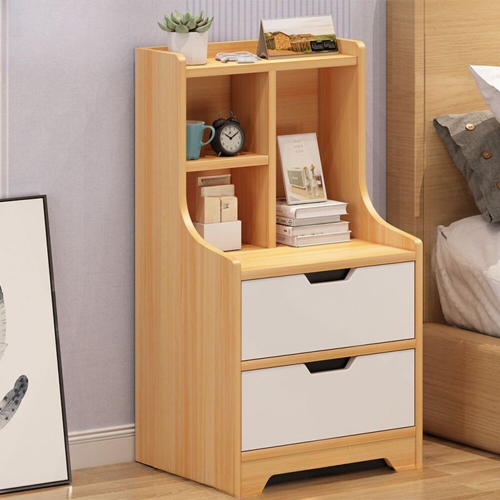 Velador Vintage Moderno Mina 2 Cajones Duna/Blanco R&R MUEBLES