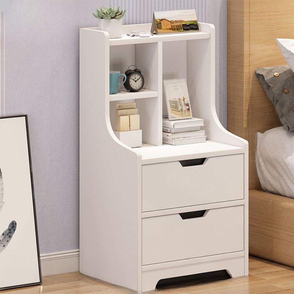 Velador Vintage Moderno Mina 2 Cajones Blanco R&R MUEBLES