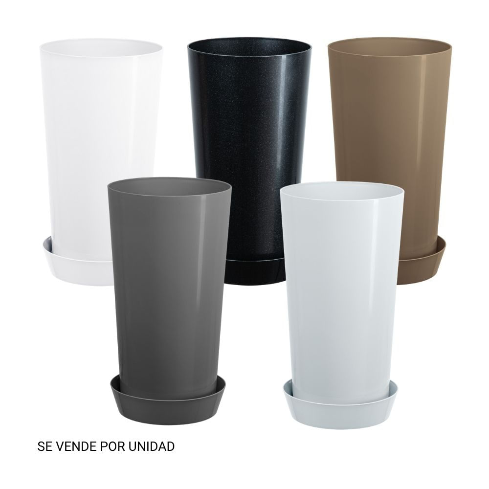 Maceta redonda estilo Marfil 26x46 Cm con plato Reyplast