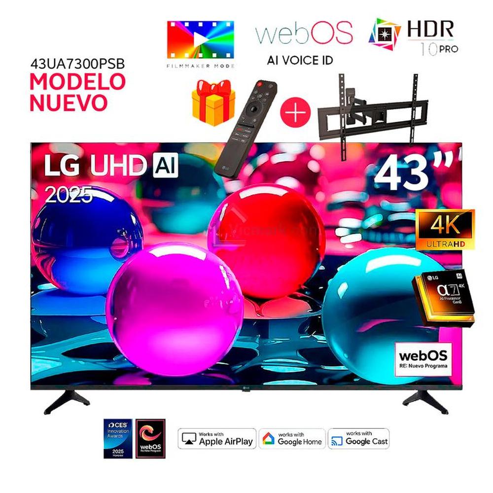 Televisor Lg 43 Pulg Ultra HD 4K AI ThinQ 43UA7300PSB - Control Inteligente MAGIC - Rack Movil