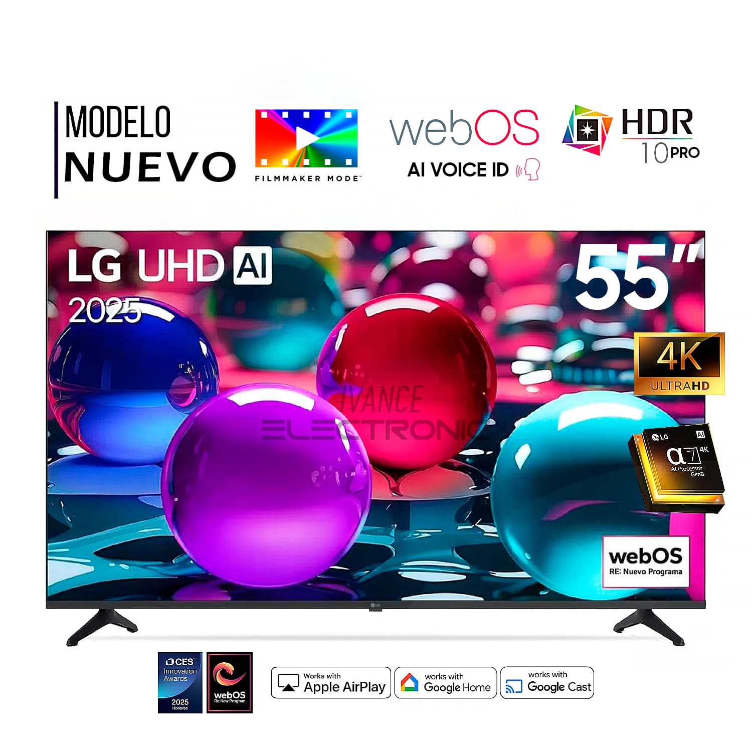 Televisor Lg 55 Pulg Ultra HD 4K AI ThinQ 55UA7300PSB Modelo 2025 - Negro