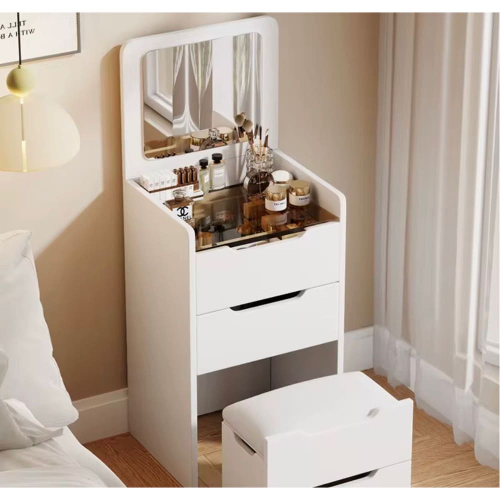 Tocador Mueble Con Sillon Plegable Organizador Multiusos - Color Blanco