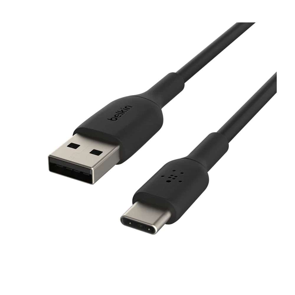 Cable Belkin BoostCharge USB-A a USB-C de 2 m.s en negro, ideal para carga rápida y data.