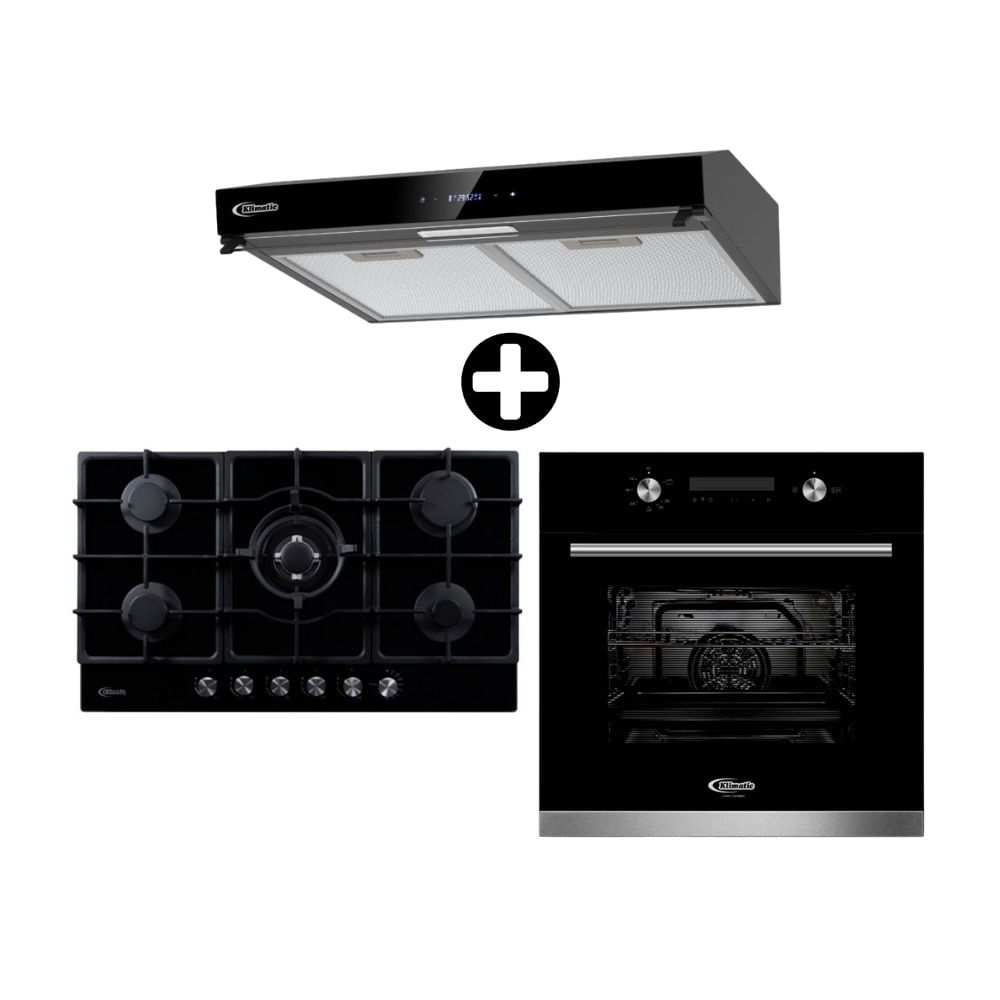 COMBO Klimatic: Cocina empotrable Trevi 90 Negra 90cm + Campana Extractora Amsterdam 60cm + Horno empotrable a gas Bonn
