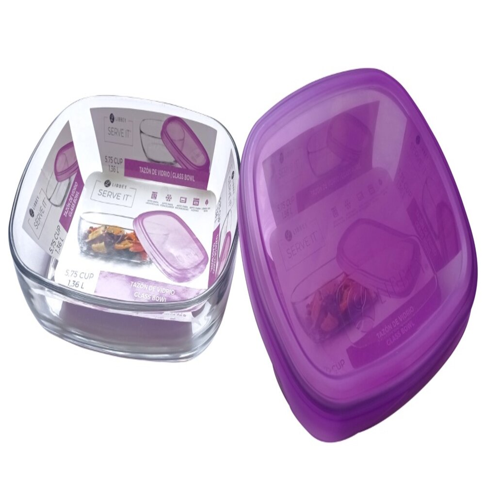 Tazón de vidrio 5.7 cup con tapa de plástico serve it