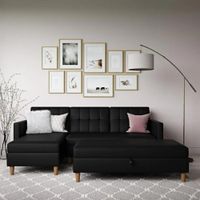 Sofá Seccional Hatford negro cuero pranna dos piezas más baúl