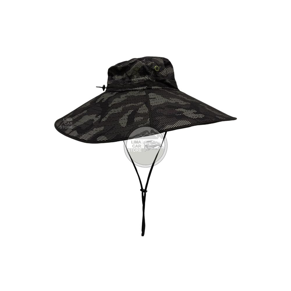 Sombrero Gorro de Nylon Camping Trekking Pesca Playa Ala Ancha - Negro Grafito