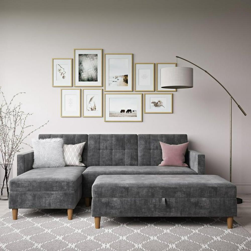 Sofá Seccional Hatford gris oscuro tres piezas más obsequio