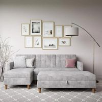 Sofá Seccional Hatford gris plata dos piezas más baúl